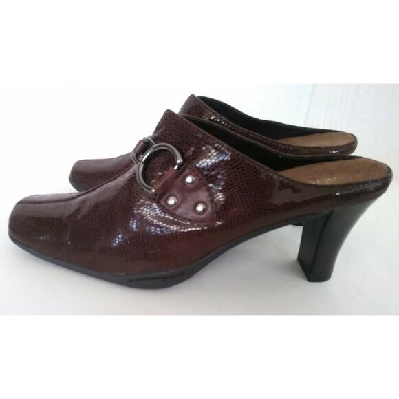 Aerosoles Cinch Worm Women's Brown Vegan Mules Slip On High Heels Sandals 7.5 B - Picture 3 of 10